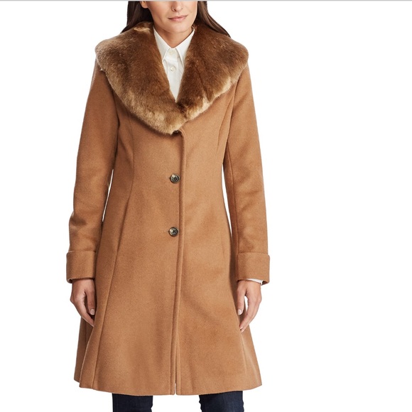 ralph lauren faux fur collar coat